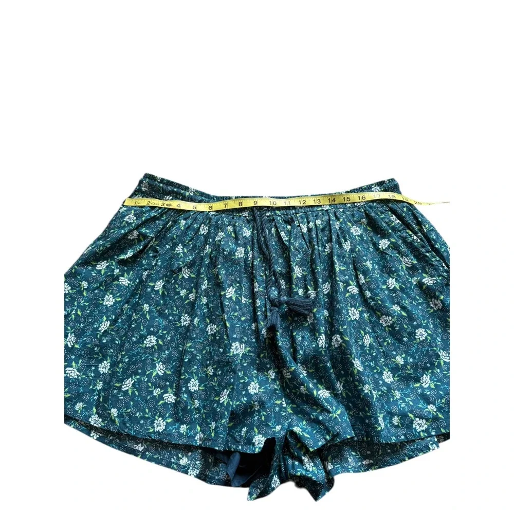 Old Navy Floral Boho Shorts XL Green Elastic Waist Tassel Tie Flowy Cotton - Picture 4 of 7